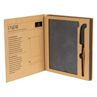 UMAMI, slate stone serving platter and cheese knife with wooden handle, 2/1, brown