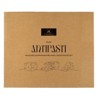 ANTIPASTI, wooden chopping board and cheese knives with wooden handles, 4/1, brown