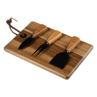 ANTIPASTI, wooden chopping board and cheese knives with wooden handles, 4/1, brown