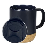 CORTADO, stoneware mug with cork bottom, 400 ml, blue