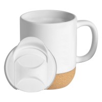CORTADO, stoneware mug with cork bottom, 400 ml, white