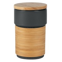 LARS, stoneware mug with bamboo lid and holder, 340 ml, black