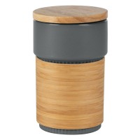 LARS, stoneware mug with bamboo lid and holder, 340 ml, dark gray
