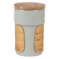 LARS, stoneware mug with bamboo lid and holder, 340 ml, gray