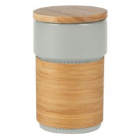 LARS, stoneware mug with bamboo lid and holder, 340 ml, gray