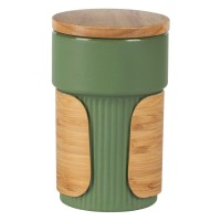LARS, stoneware mug with bamboo lid and holder, 340 ml, green