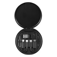 STOCK, plastic box with adapters and mobile phone stand, black