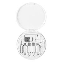 STOCK, plastic box with adapters and mobile phone stand, white