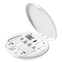 STOCK, plastic box with adapters and mobile phone stand, white