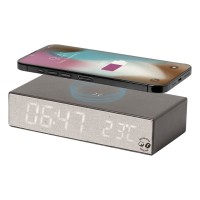 MITTO, lcd desk clock with wireless charger, 15w, brown