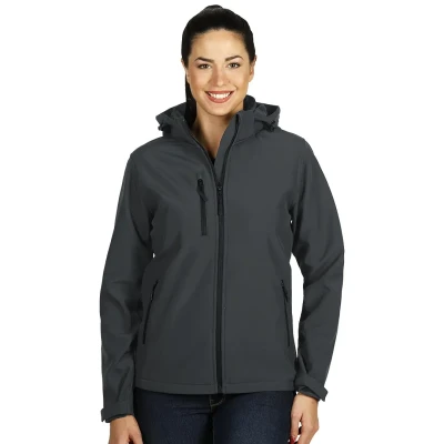 PROTECT WOMEN, Damen SoftshellJacke mit abnehmbarer Kapuze, Dunkelgrau