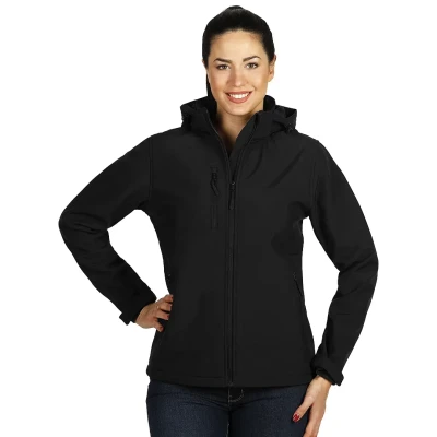 PROTECT WOMEN, Damen SoftshellJacke mit abnehmbarer Kapuze, Schwarz