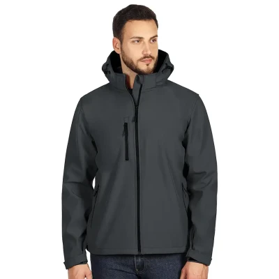 PROTECT MEN, Unisex softshellJacke mit abnehmbarer Kapuze, Dunkelgrau
