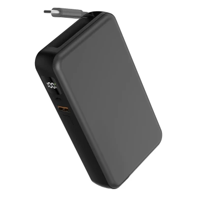 HOPSON 10PD, Powerbank, 10.000 mAh, mit ausziehbarem Kabel, Dunkelgrau