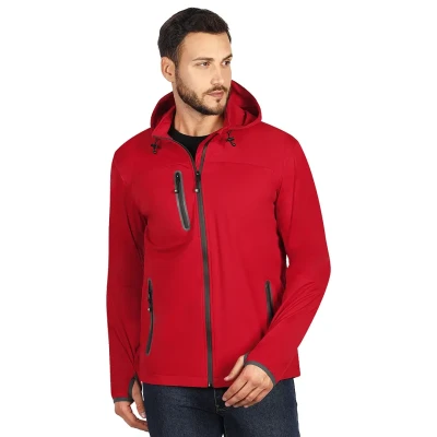RIDER, hooded softshell jacket, red