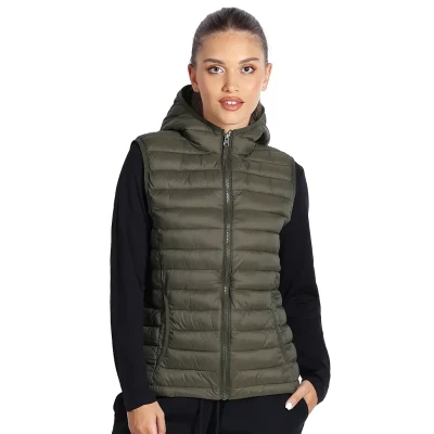 JET WOMEN, Damen Winterweste mit Kapuze, Olive