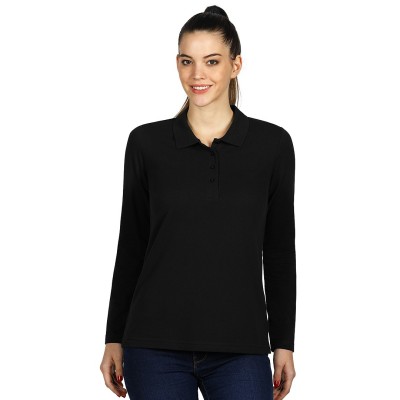 LINDA, women's long sleeve polo shirt, 200 g/m2, black