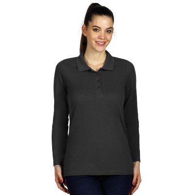 LINDA, women's long sleeve polo shirt, 200 g/m2, dark gray