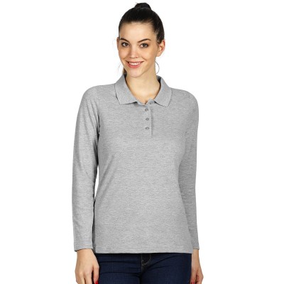 LINDA, women's long sleeve polo shirt, 200 g/m2, ash