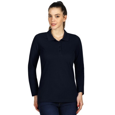 LINDA, women's long sleeve polo shirt, 200 g/m2, blue
