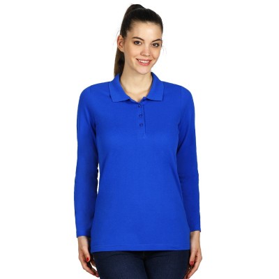 LINDA, women's long sleeve polo shirt, 200 g/m2, royal blue