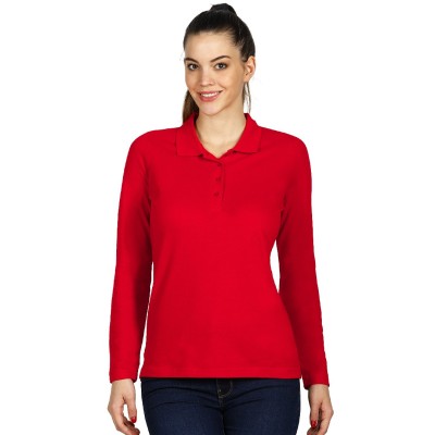 LINDA, women's long sleeve polo shirt, 200 g/m2, red