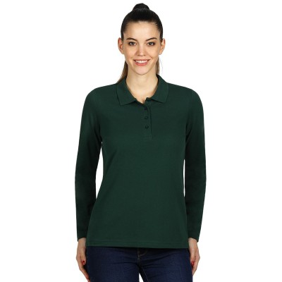 LINDA, women's long sleeve polo shirt, 200 g/m2, green