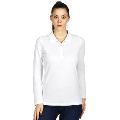LINDA, women's long sleeve polo shirt, 200 g/m2, white