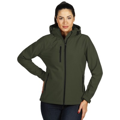 PROTECT WOMEN, women's softshell jacket with detachable hood, olive