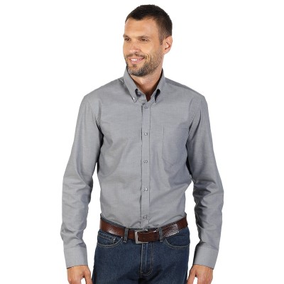 OXFORD LSL MEN, men's long sleeve shirt, regular fit, gray