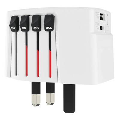 WORLD USB CHARGER AC 45PD, world travel multi-adapter 45w, white