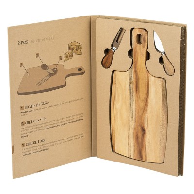 PARMA, wooden chopping board and cheese knives with wooden handles, 3/1, beige