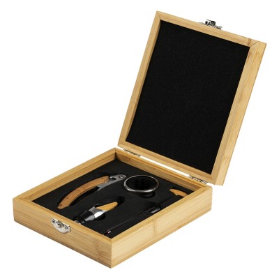 MERLOT, wine set in a wooden box, 4/1, beige