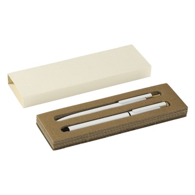 PRISMA, metal ball pen and roller pen set white