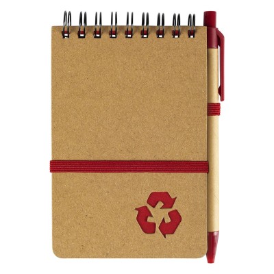 GREEN, notebook with pen, red