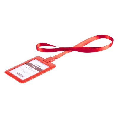 SELF, lanyard id holder, red