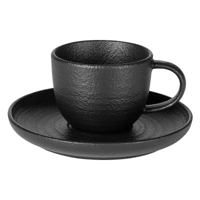 TRIBECA, set of two stoneware cappuccino cups and saucers, 2 x 180 ml, black