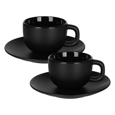 TOTEM, set of two stoneware cappuccino cups and saucers, 2 x 200 ml, black