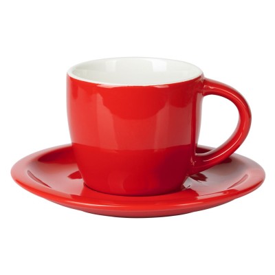 MOMENTO C, fine stoneware cappuccino cup and saucer, 150 ml, red