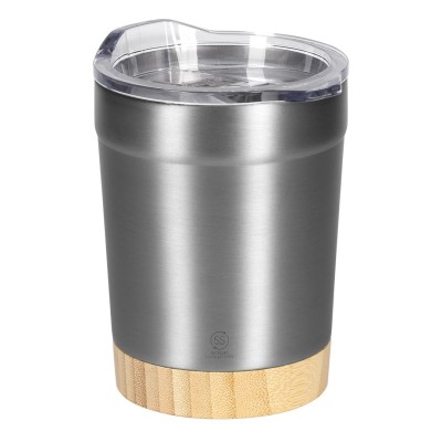ASTRID, vacuum insulated mug with bamboo bottom, 300 ml, silver