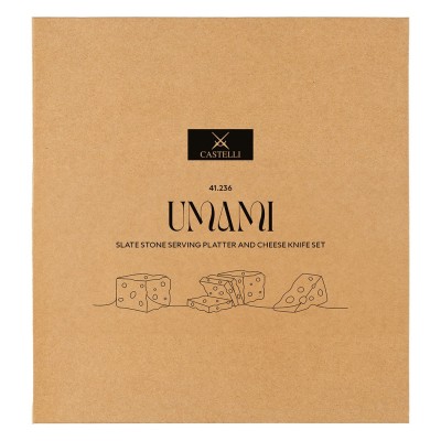 UMAMI, slate stone serving platter and cheese knife with wooden handle, 2/1, brown