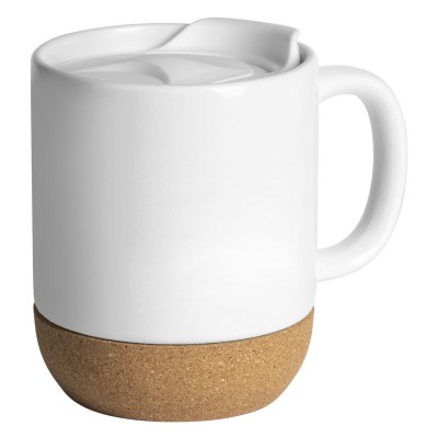 CORTADO, stoneware mug with cork bottom, 400 ml, white