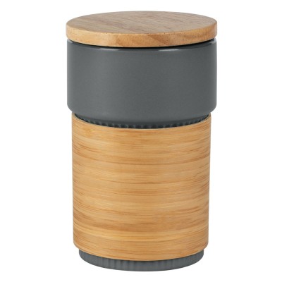 LARS, stoneware mug with bamboo lid and holder, 340 ml, dark gray