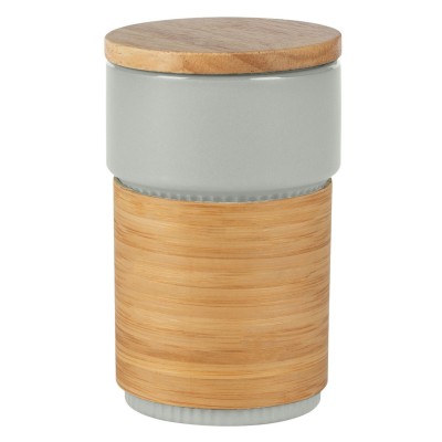 LARS, stoneware mug with bamboo lid and holder, 340 ml, gray