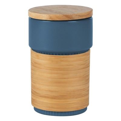 LARS, stoneware mug with bamboo lid and holder, 340 ml, blue