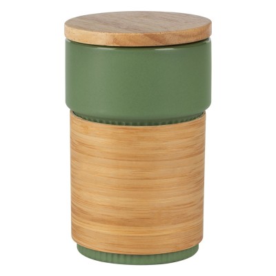 LARS, stoneware mug with bamboo lid and holder, 340 ml, green