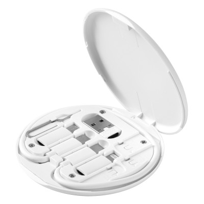 STOCK, plastic box with adapters and mobile phone stand, white