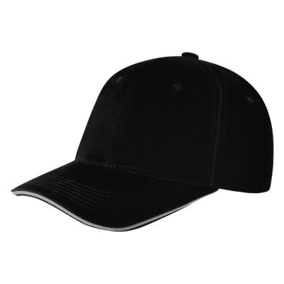 SPRINT, cap with 6 panels, sandwich sun shade, velcro back closure, black