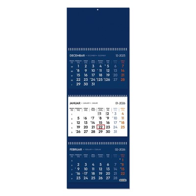 POSLOVNI 73, wall calendar, 3 parts, 3 x 12 pages, format 23 x 51 cm, blue
