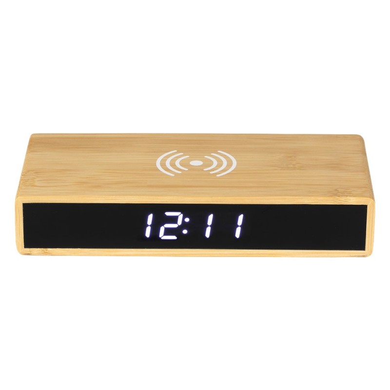 CORNER, lcd clock with wireless charger, 15w, beige